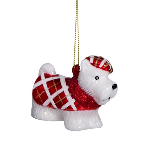 Kersthanger Schotse Terrier wit/rood shirt H6