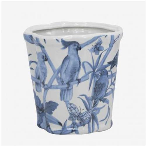 Quaint & Quality Round pot with blue parrots 21cm