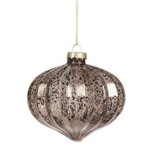 Kerstbal Druppel Geribbeld Bruin Craquelé 10cm