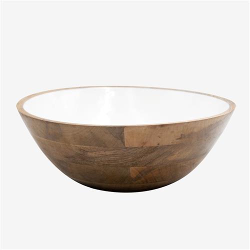 Saladeschaal medium hout binnenzijde wit 30cm