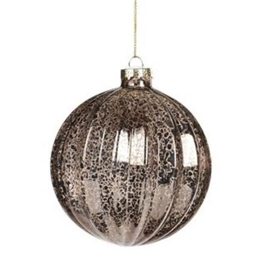 Christmas Ball Ribbed Brown Crackle 10cm