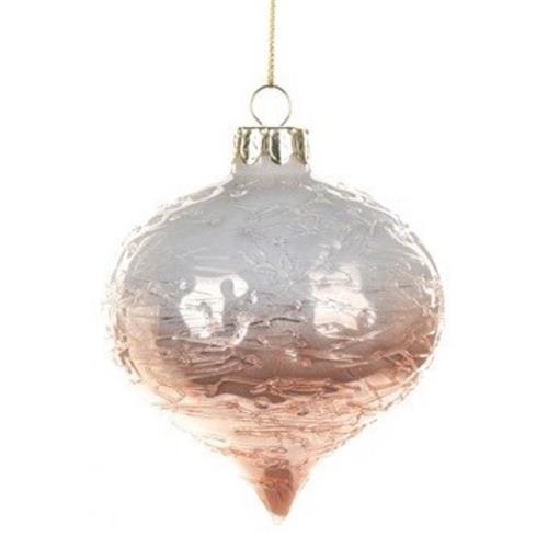 Kerstbal Druppel Mat Wit Roze Craquelé 8cm