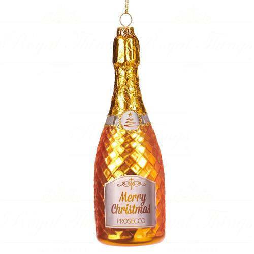 Kersthanger Champagnefles goud H15,5cm