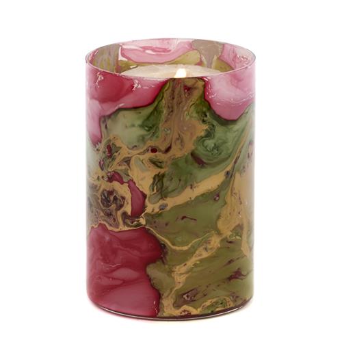 Waxinelicht roze/groen/goud gemarmerd 15cm