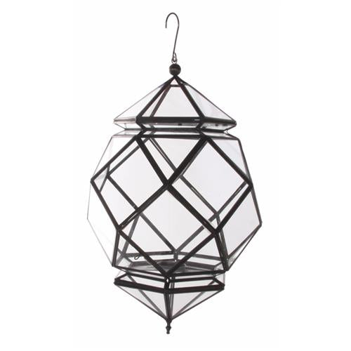 6-HOEKIGE LANTAARN GLAS MET WAXINEHOUDER 27X27X45