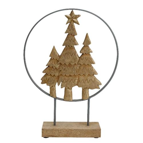 Kerstboompjes mangohout in metalen ring H49