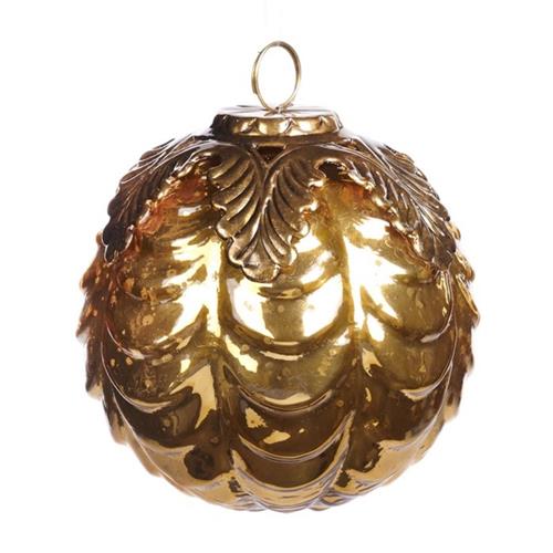 Kerstbal Antiek Goud geribbeld 10cm