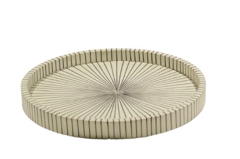 Tray Round White with Black Lines D40.5x4cm