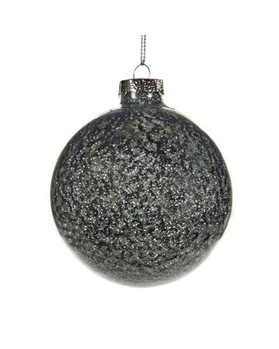KERSTBAL ZWART MET GLITTERS 8CM