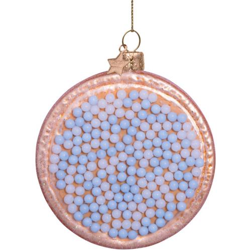 Christmas decoration Rusk with mice blue and white 8.5cm