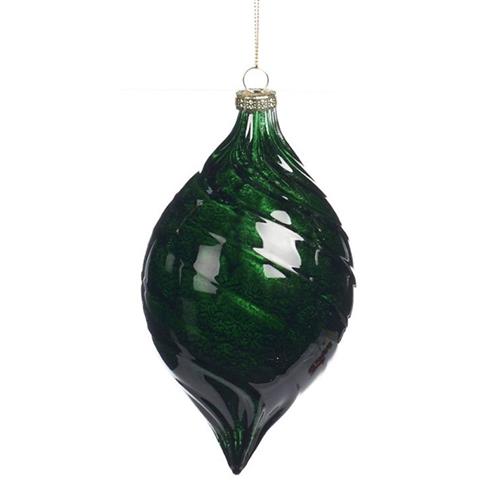 Kerstbal Swirl Ovaal Glanzend Groen 10cm