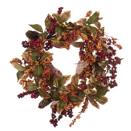 Krans met bessen, dennenappels en herfstbladeren 56cm