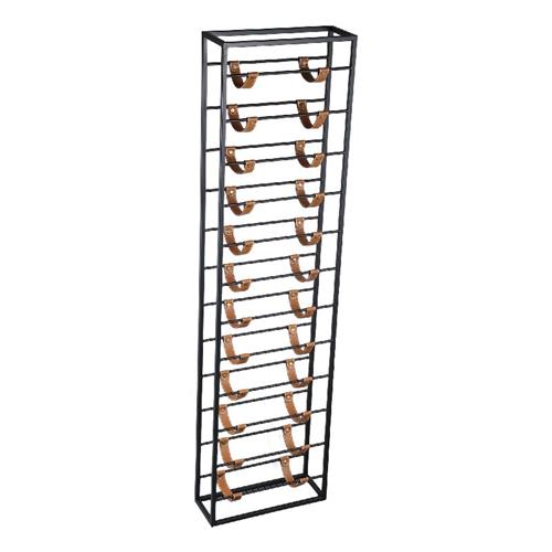 Wall wine rack Kyrann black metal with leather 40X15X150