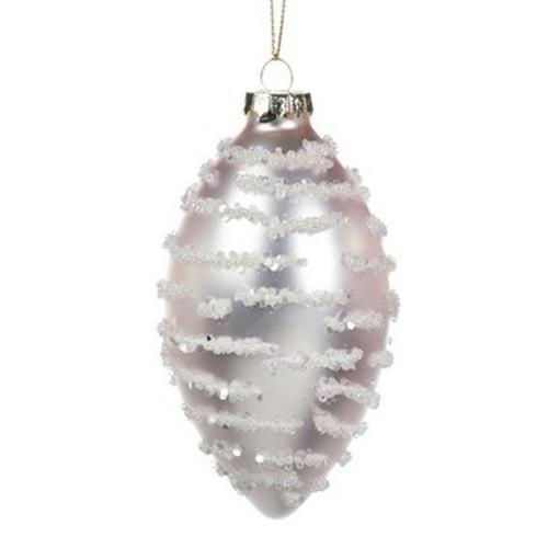 Kerstbal Ovaal Mat Roze met witte glittertjes 8cm