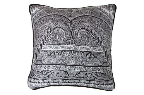 Cushion Paisley Black/White with Black Piping 45X45
