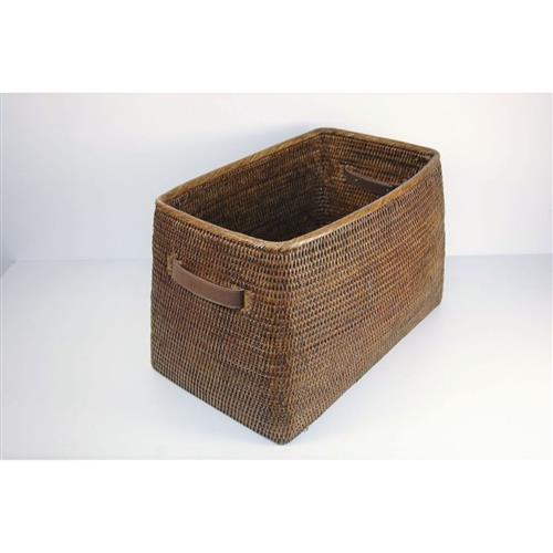 Wicker basket with leather handles