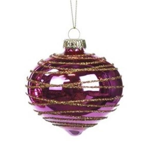 Kerstbal Druppel Roze met Goud glitterlijnen 8cm