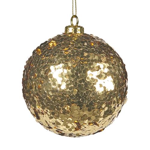 Kerstbal Goud met lovertje 10cm