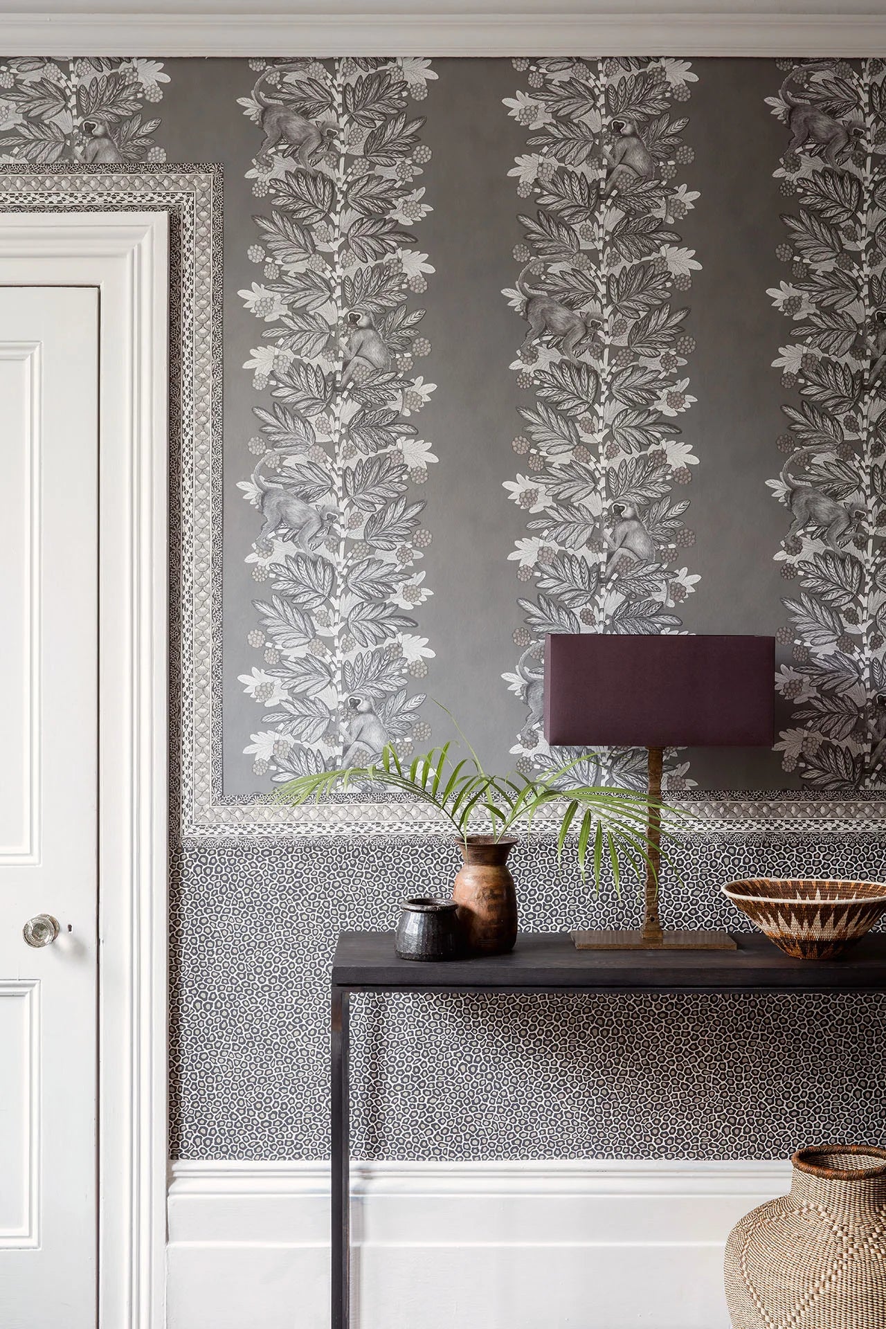 Cole & Son Ardmore Acacia, Charcoal & Metallic Silver on Soot