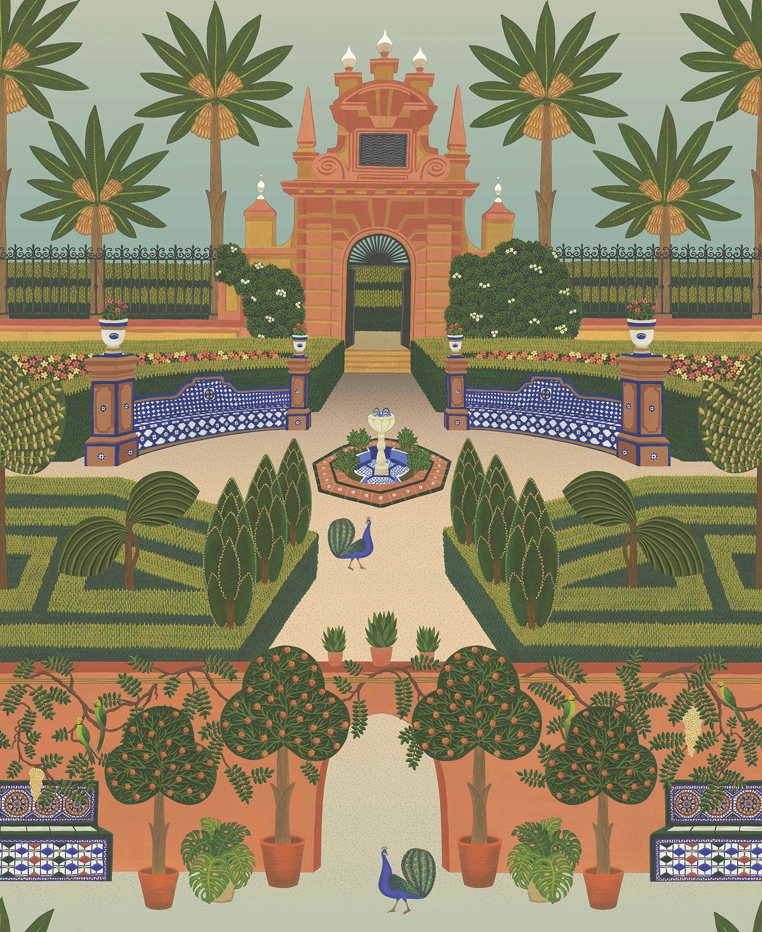 Cole & Son Serville Alcazar Gardens, Terracotta & Spring Green Multi
