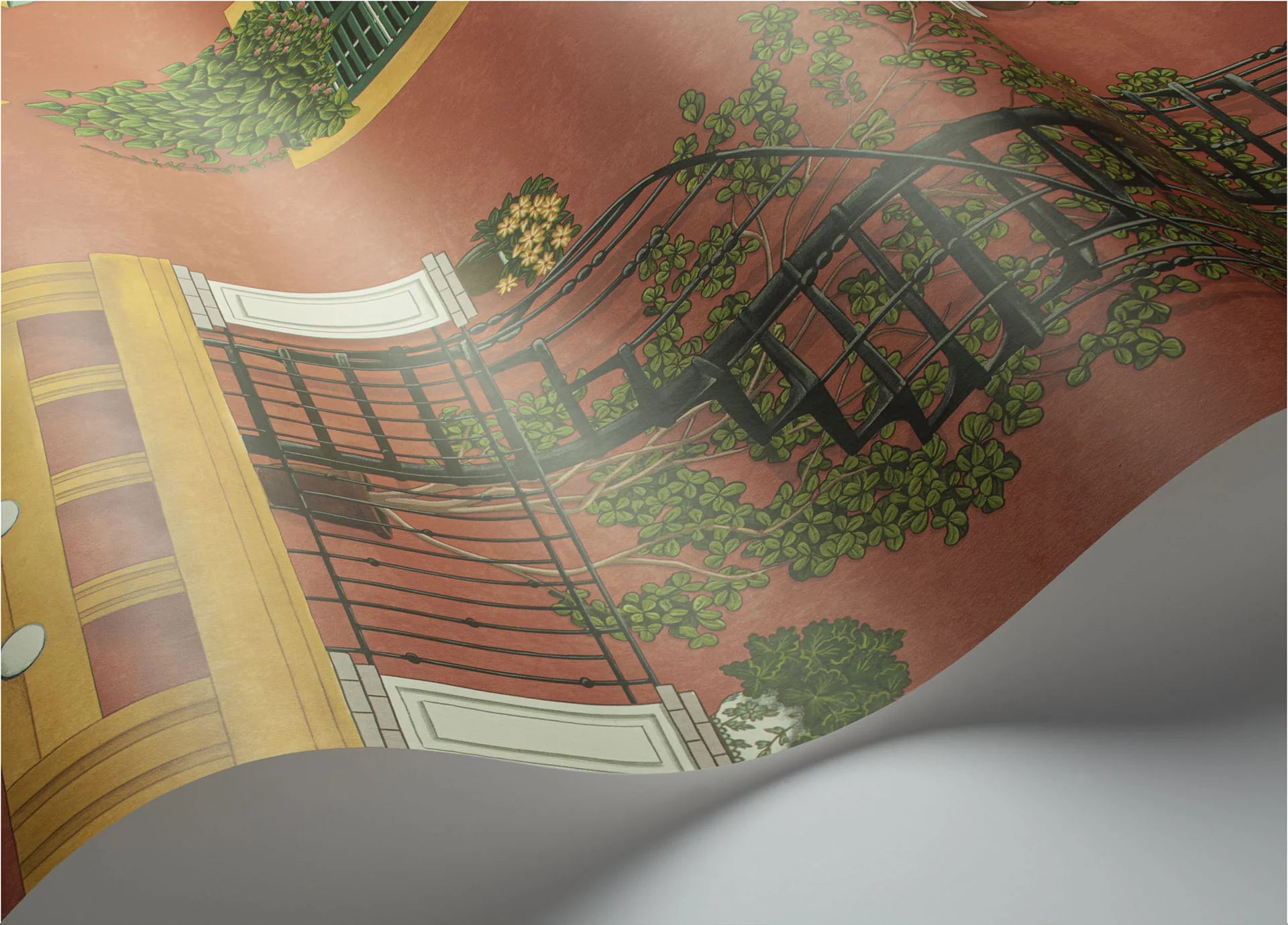 Cole & Son Seville Alfaro, Ochre & Racing Car Green on Terracotta