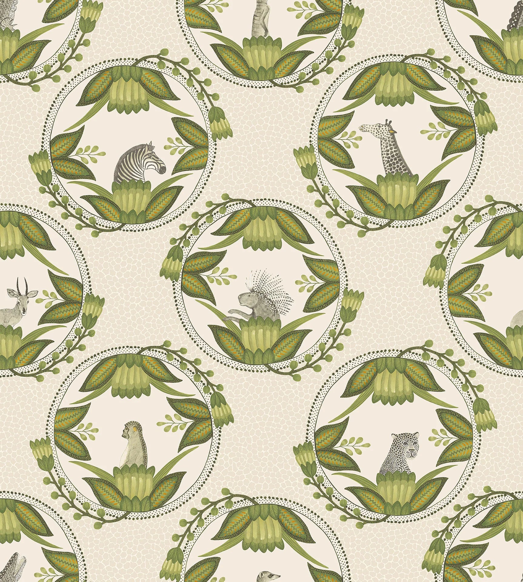 Cole & Son Ardmore Cameos, Olive Green on Stone