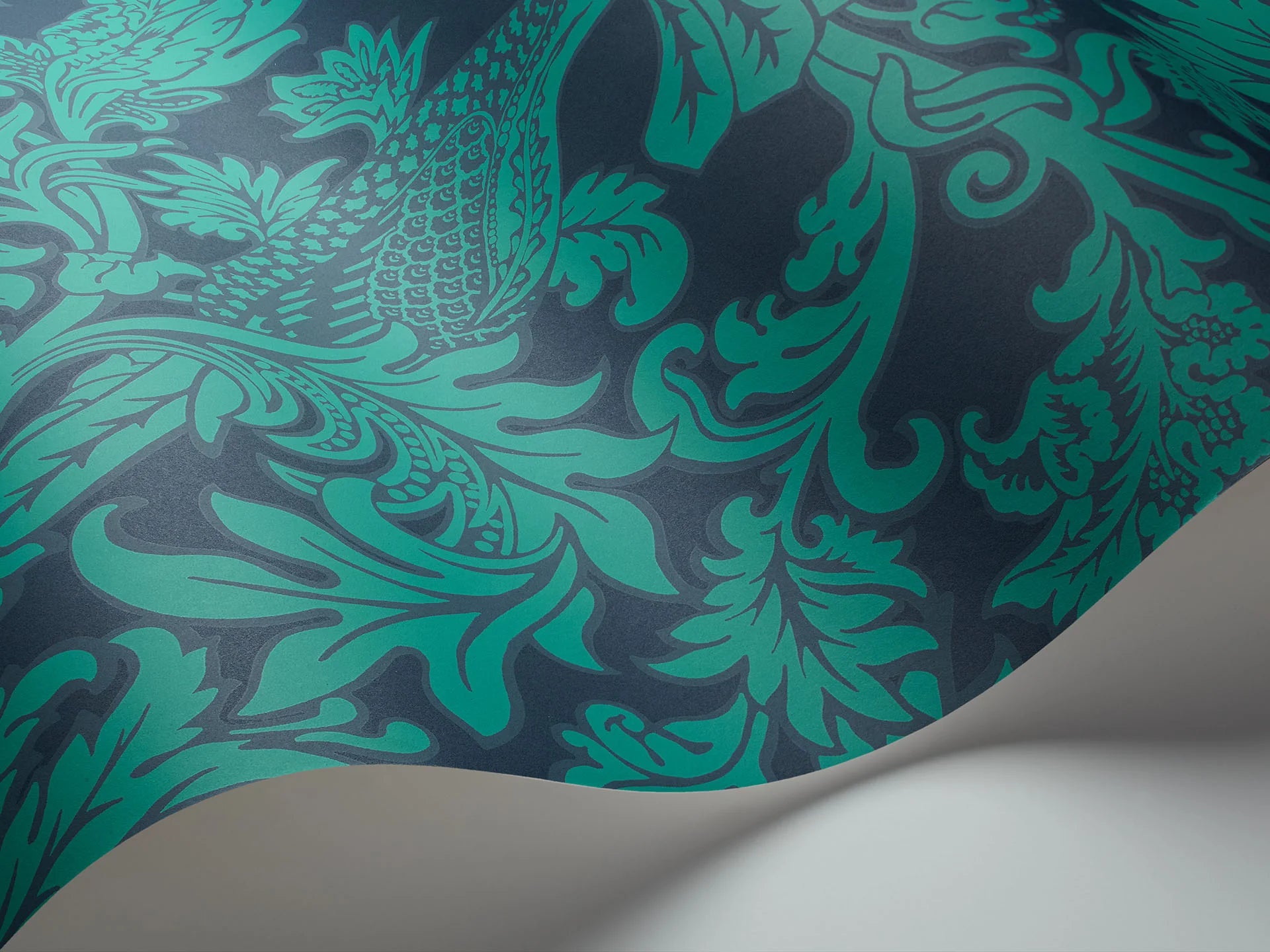 Cole & Son Mariinsky Damask Balabina, Teal on Midnight