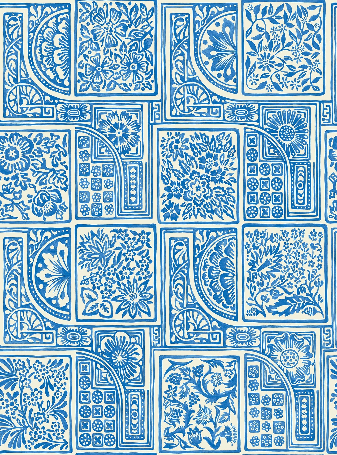 Cole & Son Mariinsky Damak Bellini, China Blue on White