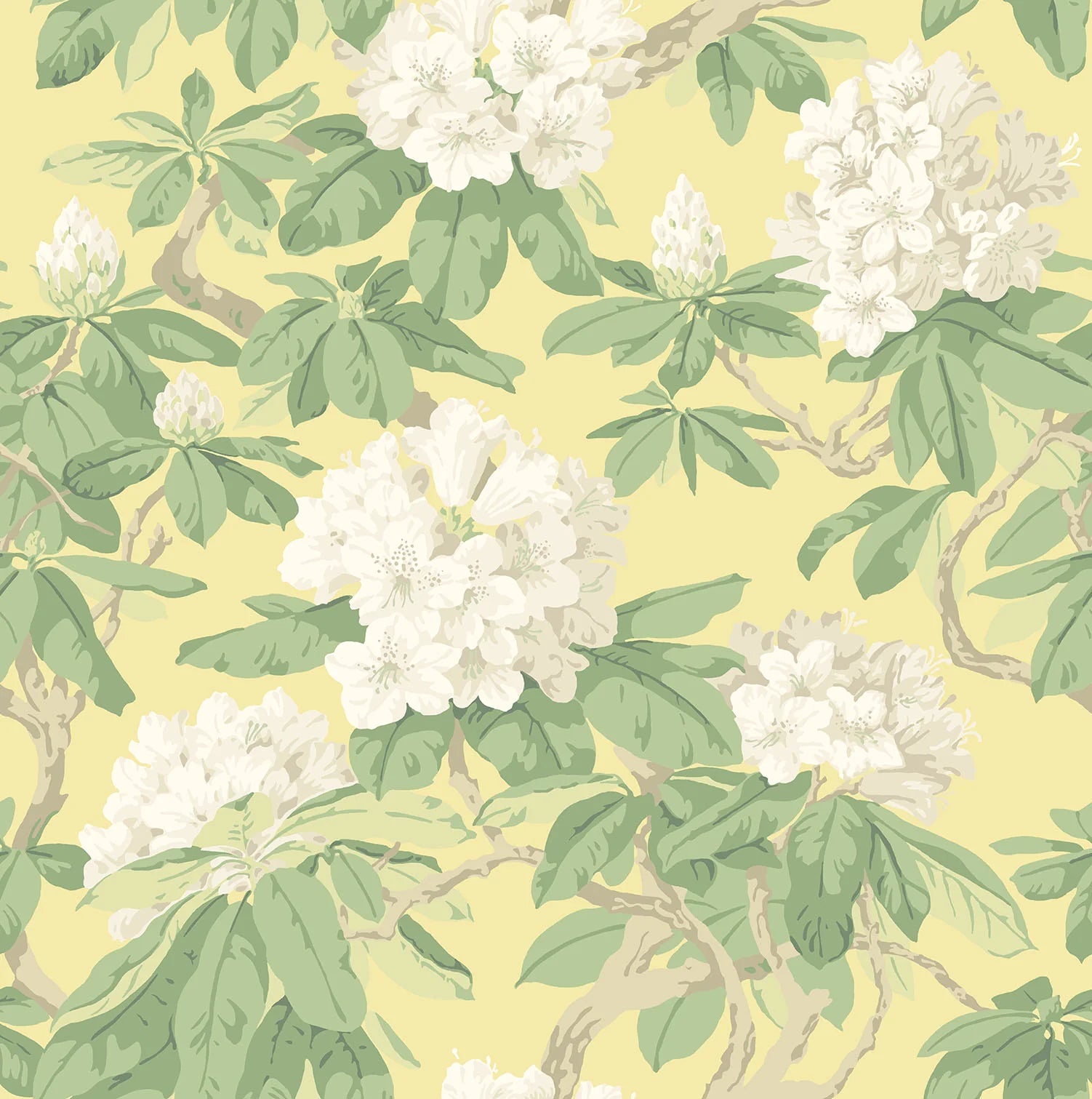 Cole & Son Folie Bourlie, White, Leaf Green on Lemon