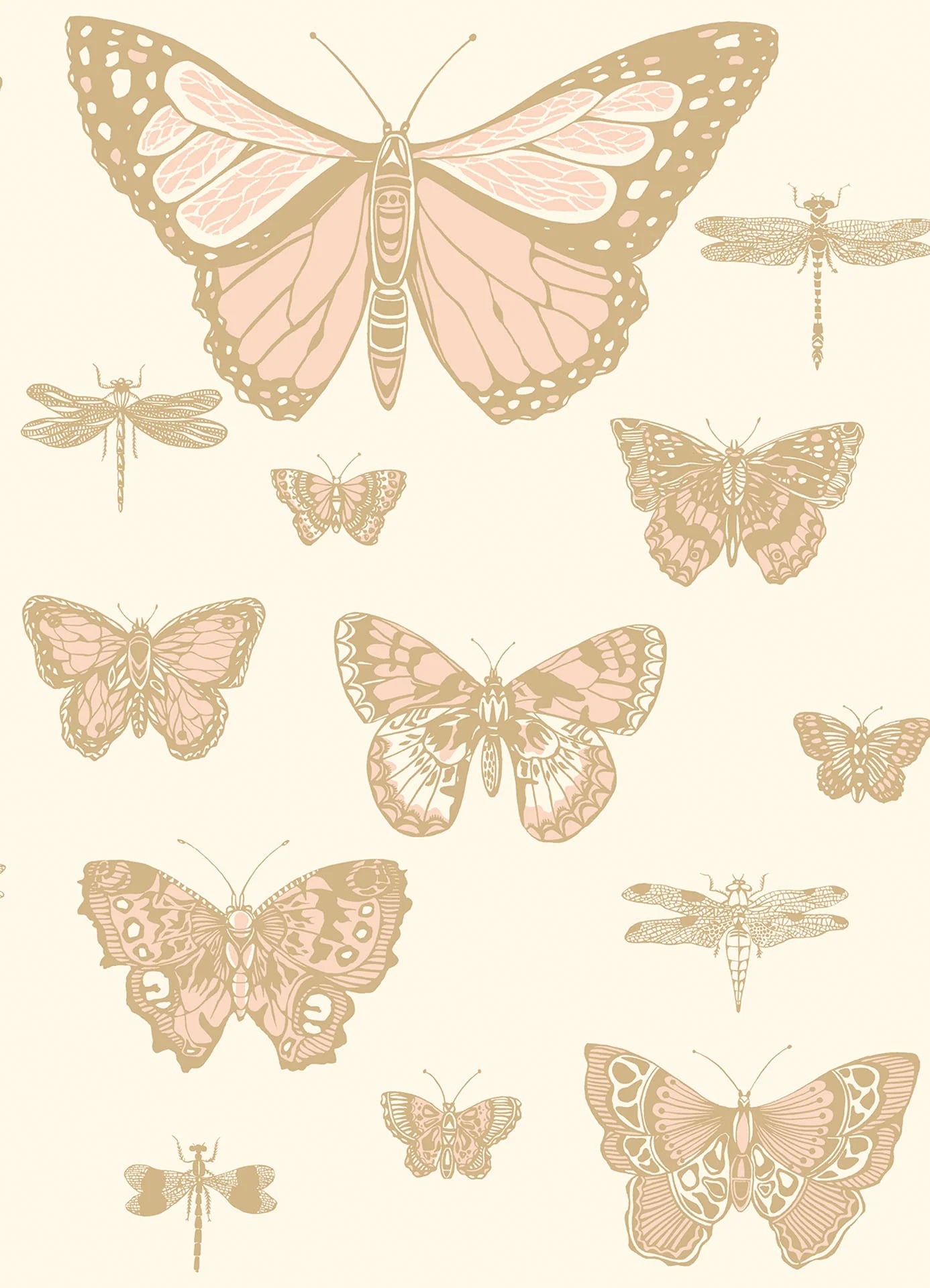 Cole & Son Whimsical Butterflies & Dragonflies, Alabaster & Metallic Gold on Pale Cream