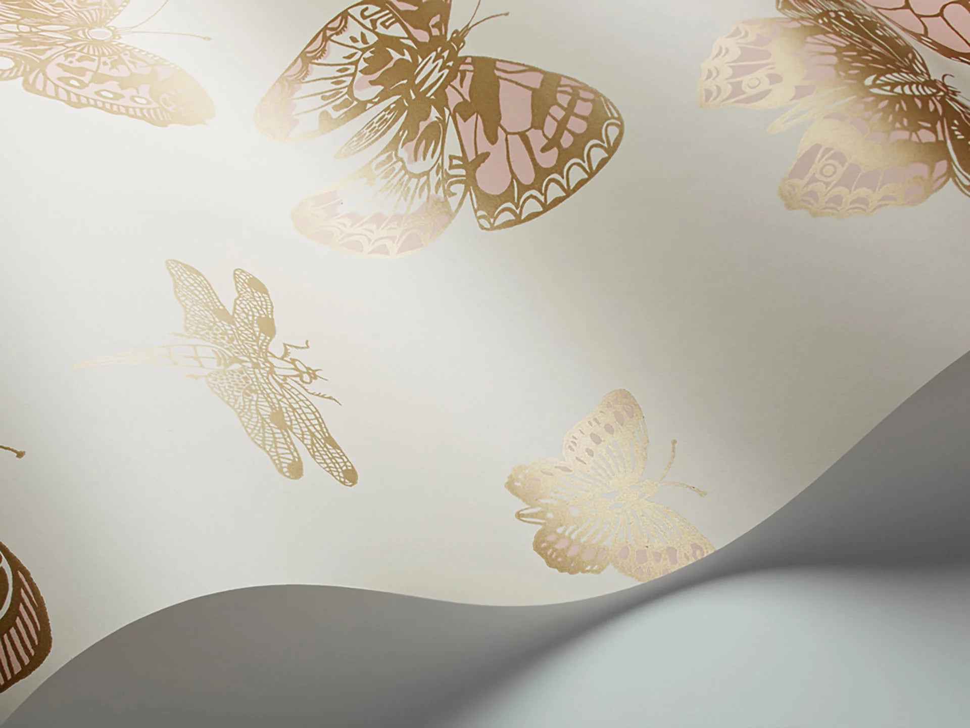 Cole & Son Whimsical Butterflies & Dragonflies, Alabaster & Metallic Gold on Pale Cream