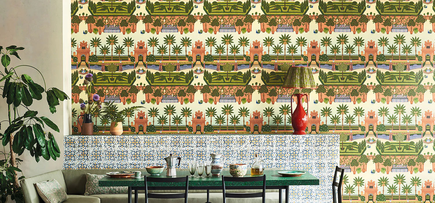 Cole & Son Serville Alcazar Gardens, Terracotta & Spring Green Multi