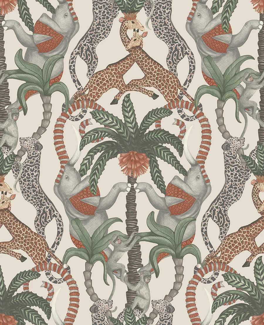 Cole & Son Jabula Safari Totem, Terracotta & Forest Green on Stone