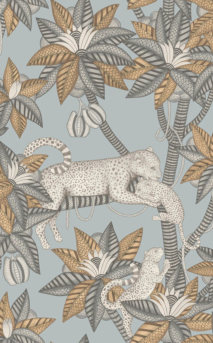 Cole & Son Jabula Satara, Slate & White Mica on Print Room Blue
