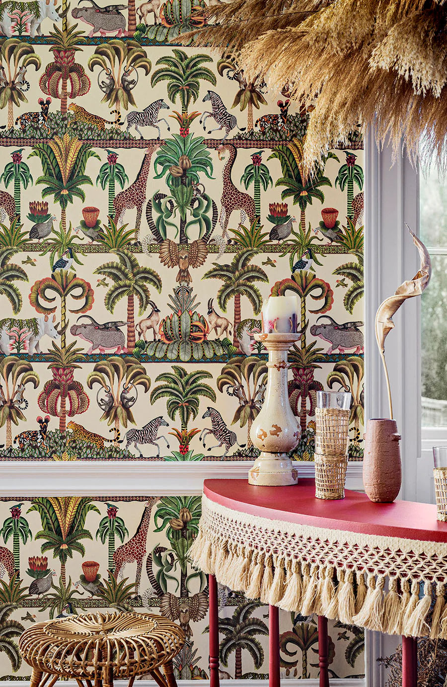 Cole & Son Jabula Afrika Kingdom, Olive Green & Spring Green on Cream