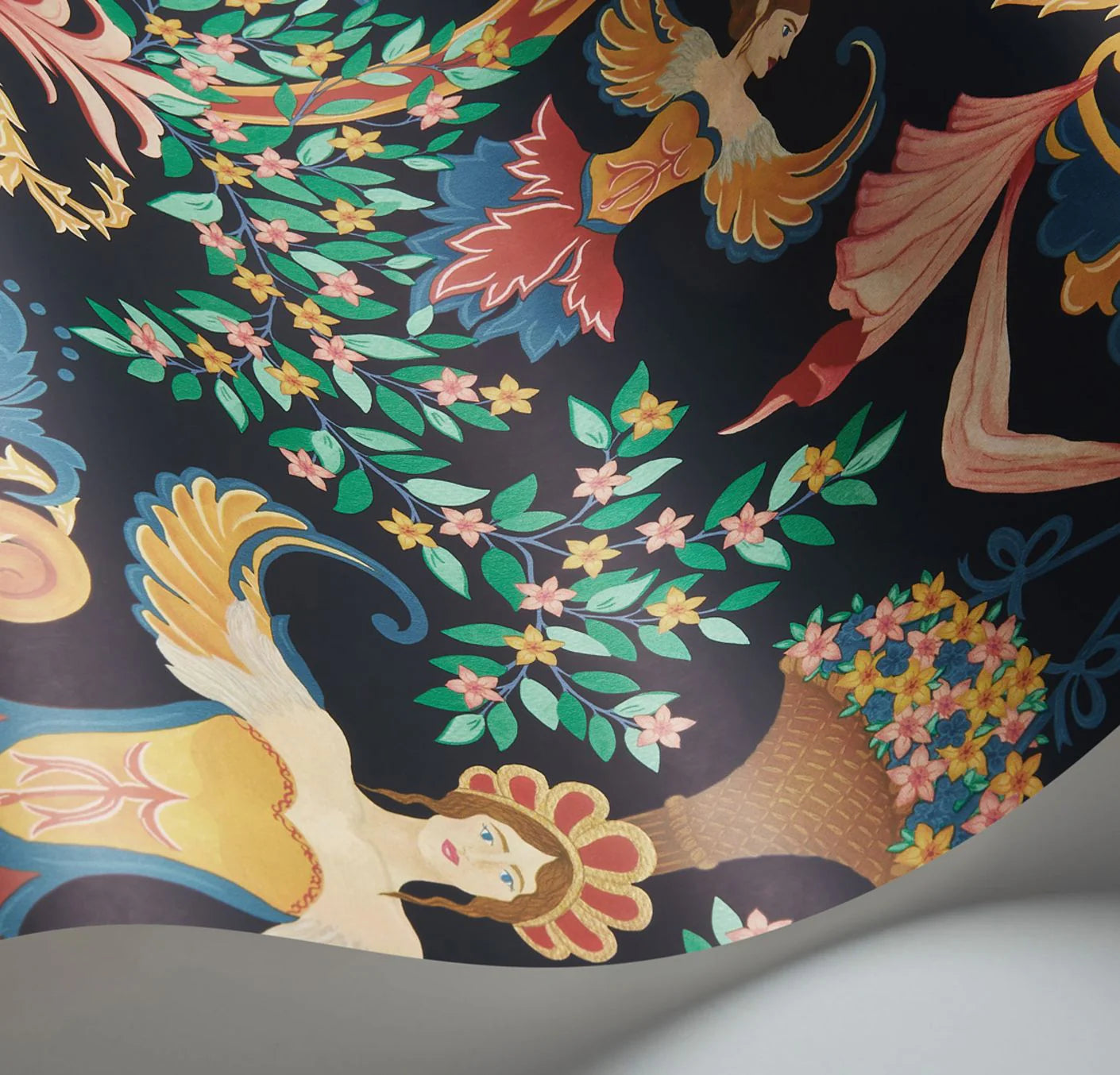 Cole & Son Historic Royal Palaces Chamber Angels, Denim, Red & Marigold on Ink