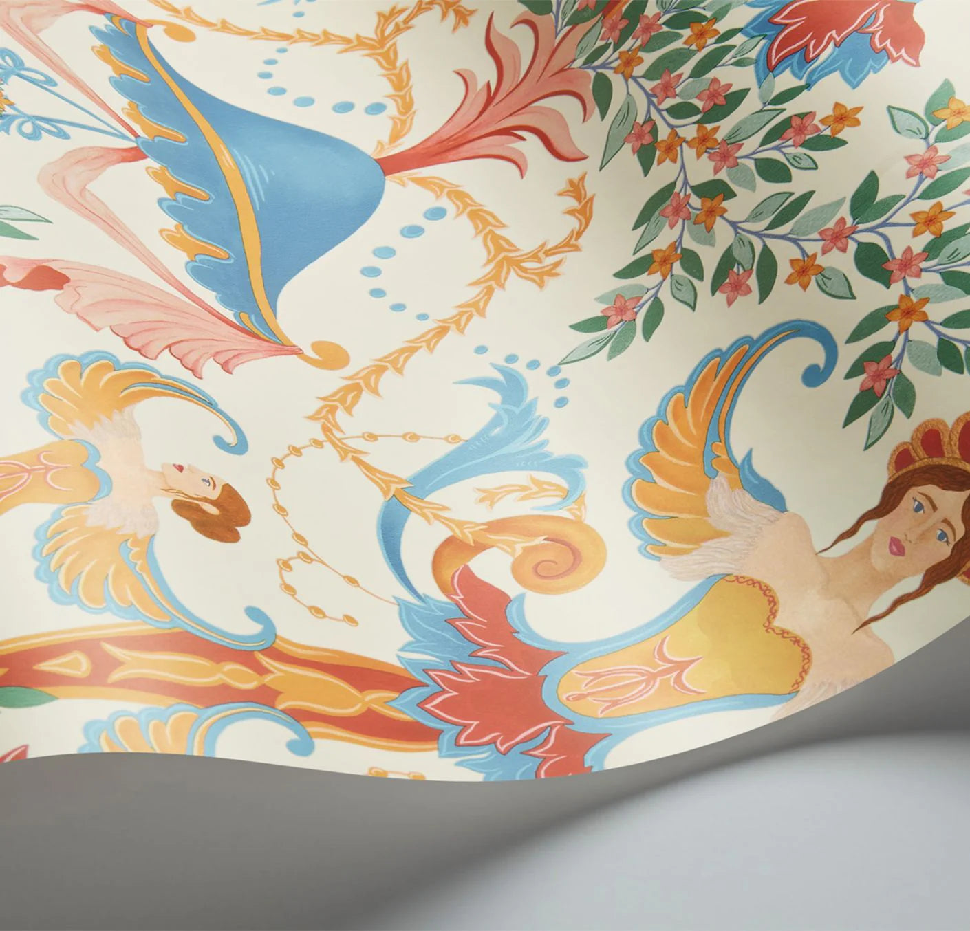 Cole & Son Historic Royal Palaces Chamber Angels, Cerulean Sky, Rouge & Marigold on Parchment