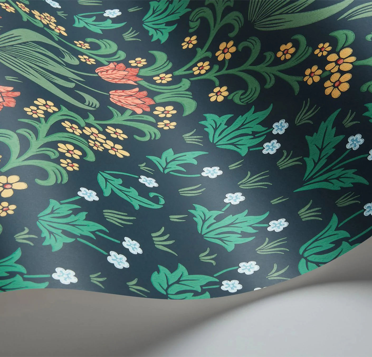 Cole & Son Historic Royal Palaces Tudor Garden, Rouge & Forest Green on Charcoal