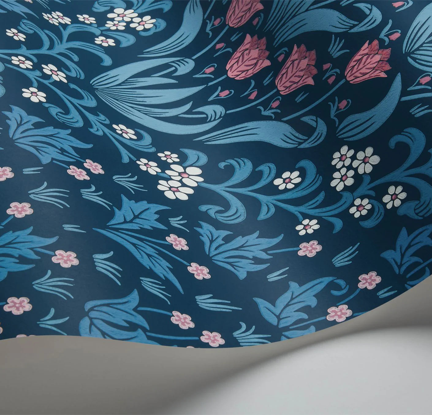 Cole & Son Historic Royal Palaces Tudor Garden, Fuchsia & Cerulean Blue on Midnight