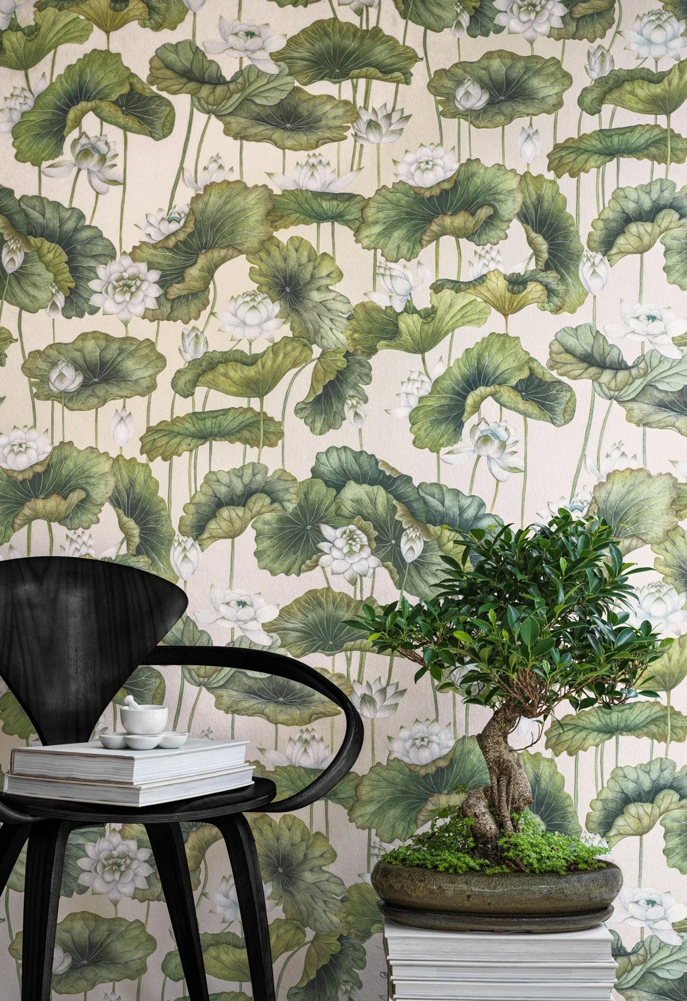 Cole & Son Shinrin Yoku , Lily Lotus, White on Cream