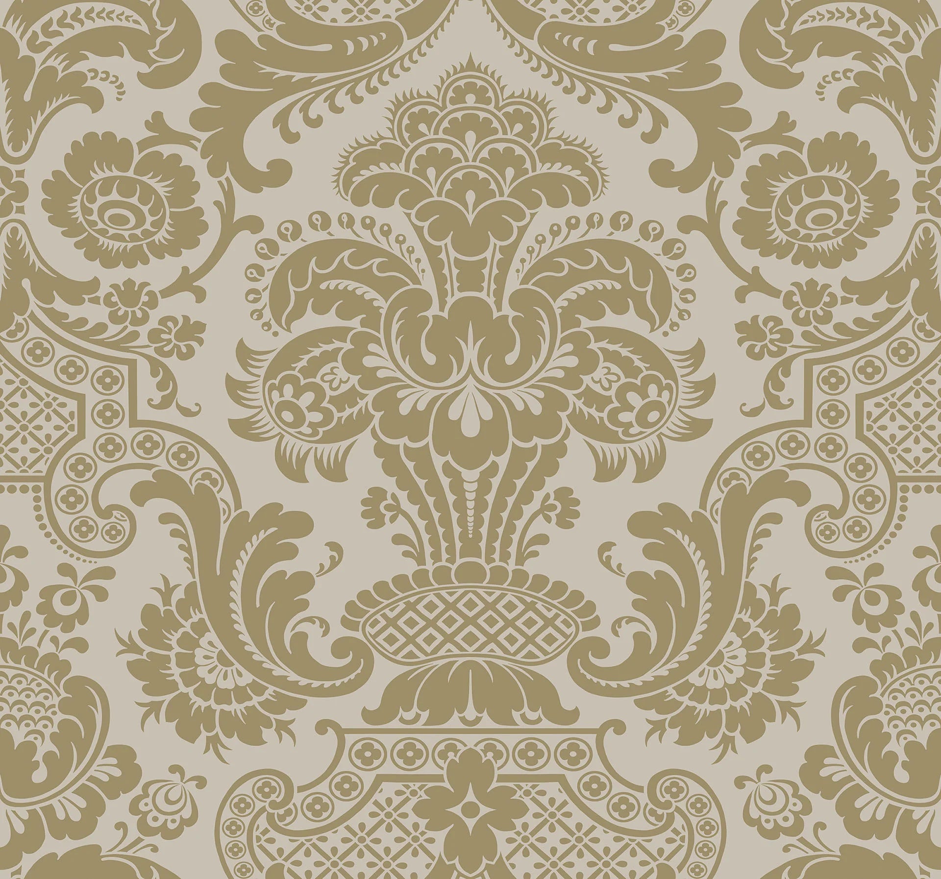 Cole & Son Mariinsky Damask Carmen, Metallic Gilver on Linen