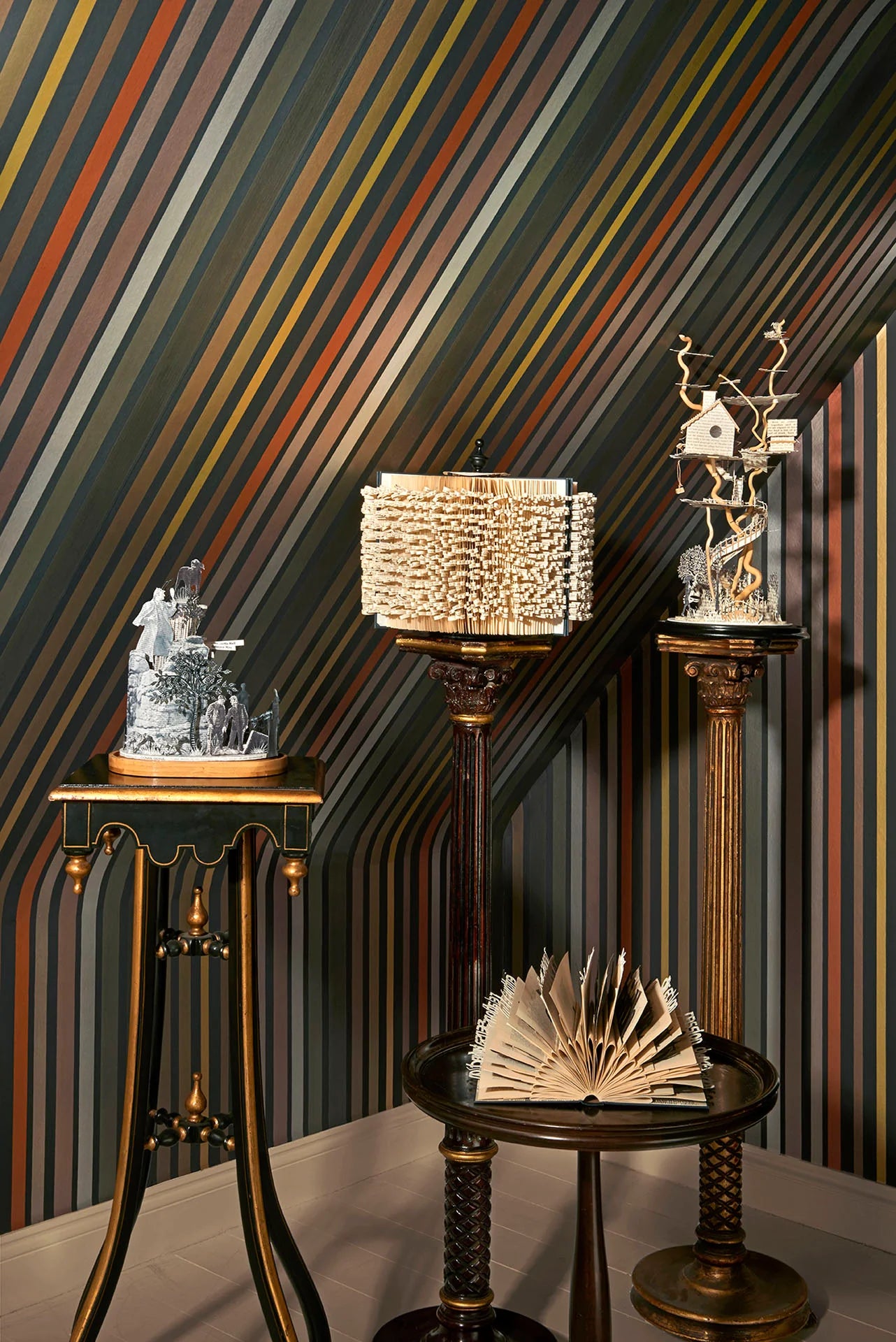 Cole & Son Mariinsky Damask Carousel Stripe, Black & Multi