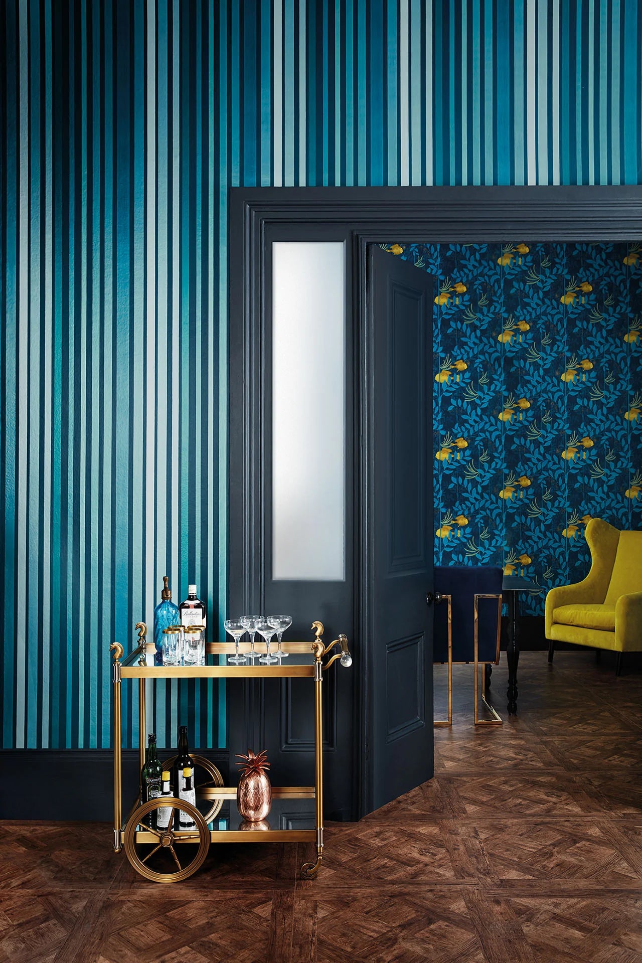 Cole & Son Marquee Stripes Carousel Stripe, Petrol on Ink