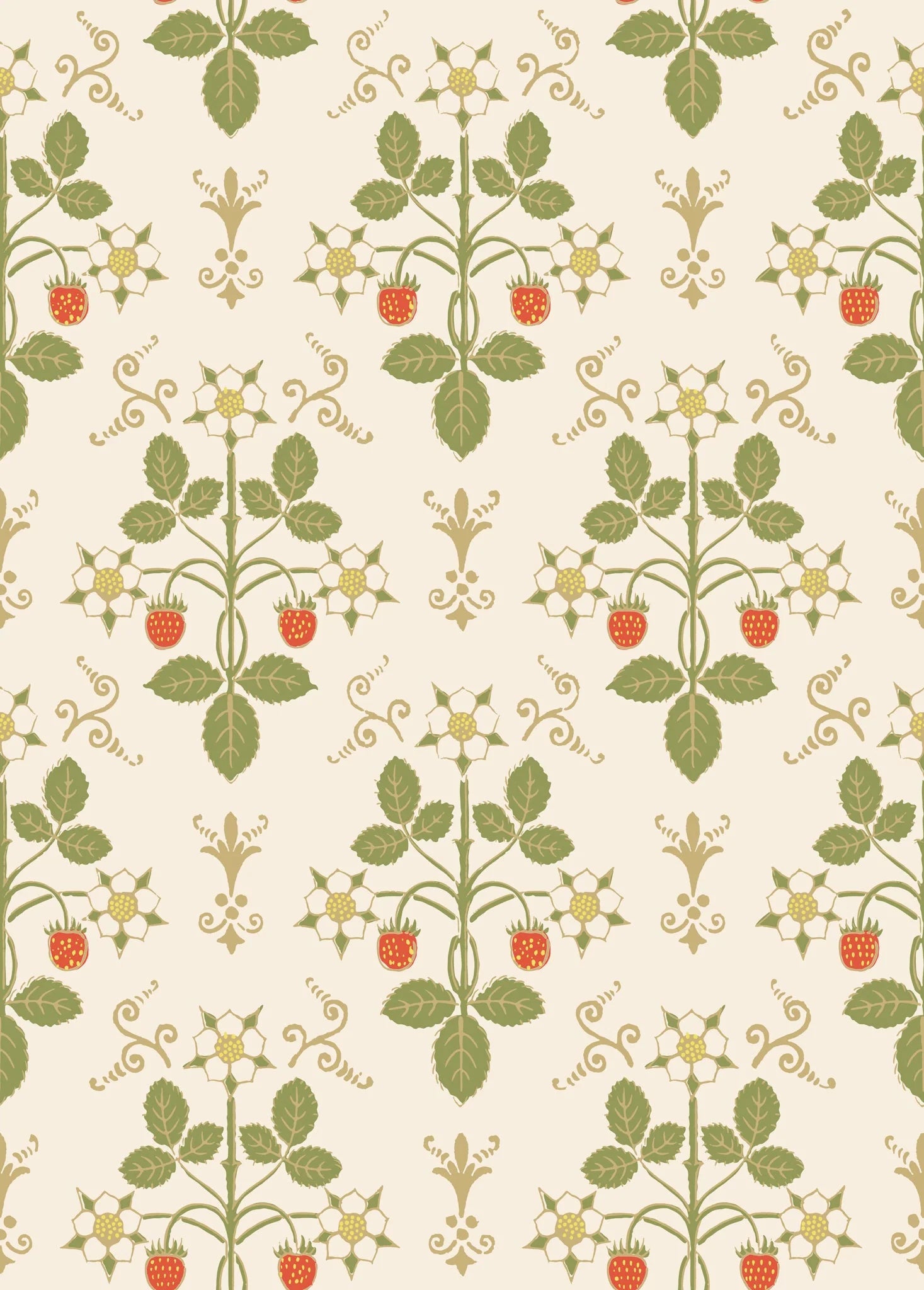 Cole & Son, Classics Vol I, Strawberry, Poppy, Spring Green & Metallic Gold on Stone