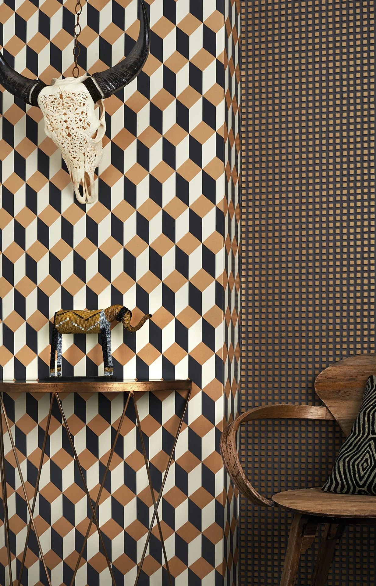 Cole & Son Geomatric II Delano, Metallic Gold, Cream and Charcoal