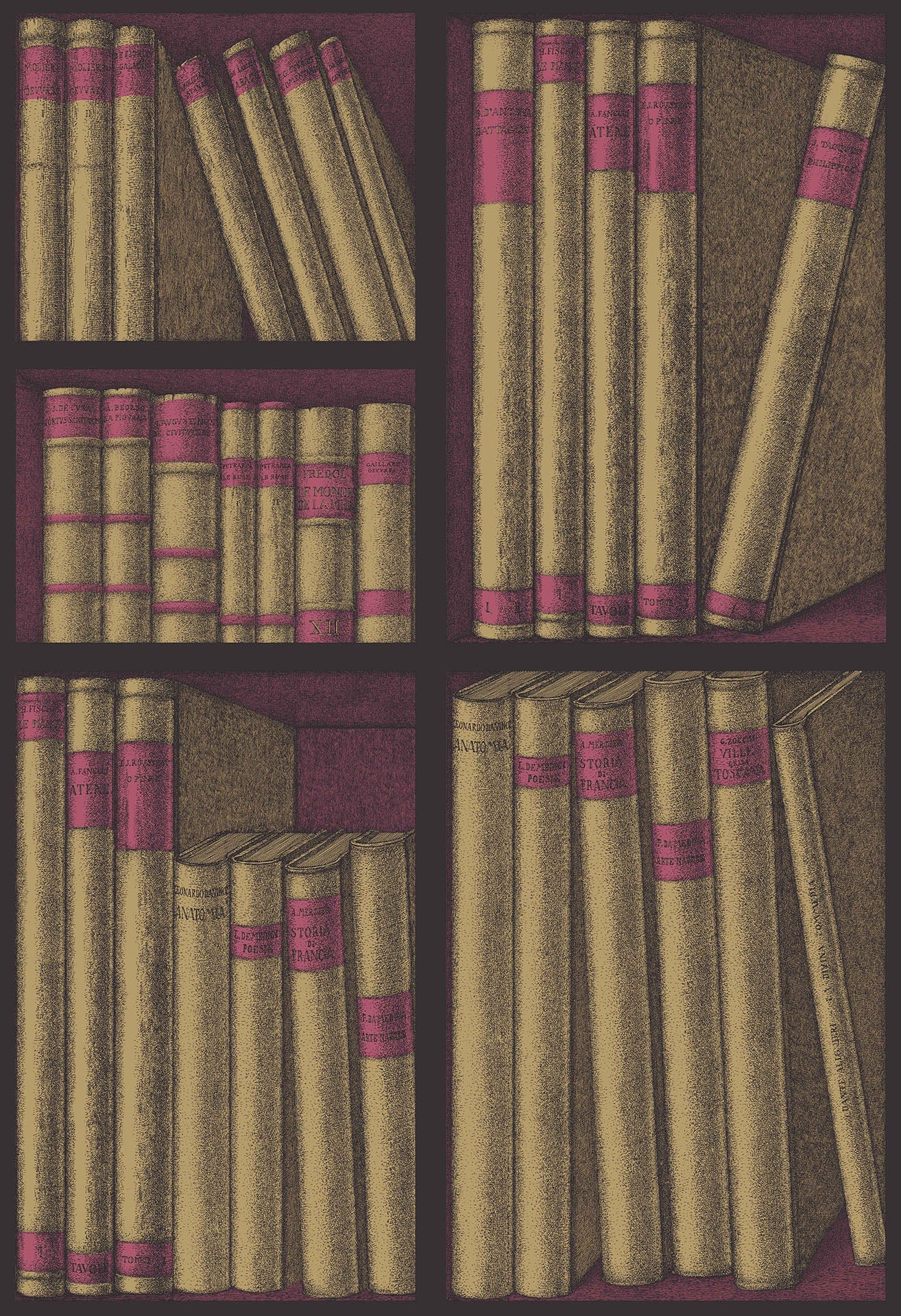 Cole & Son Fornasetti Ex Libris, Metallic Gold & Magenta