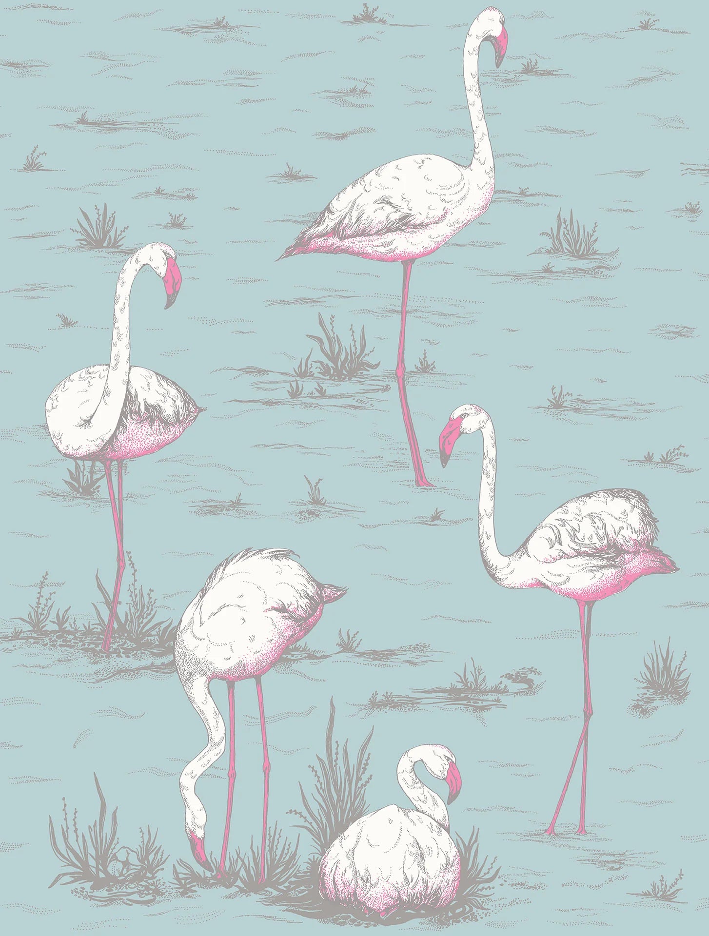 Cole & Son Contemporary Collection, Flamingos, White & Fuchsia on Sea Foam