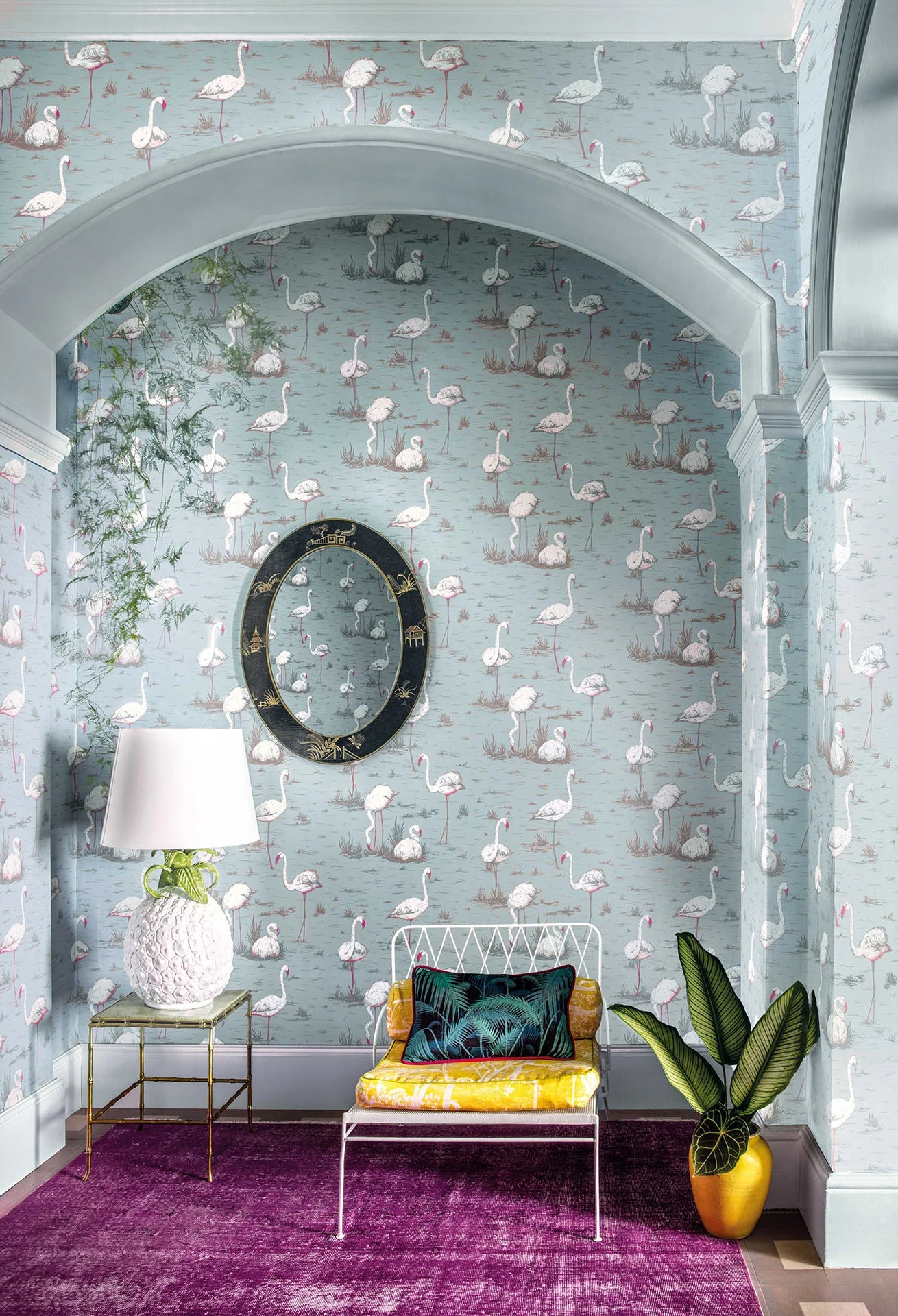 Cole & Son Contemporary Collection, Flamingos, White & Fuchsia on Sea Foam