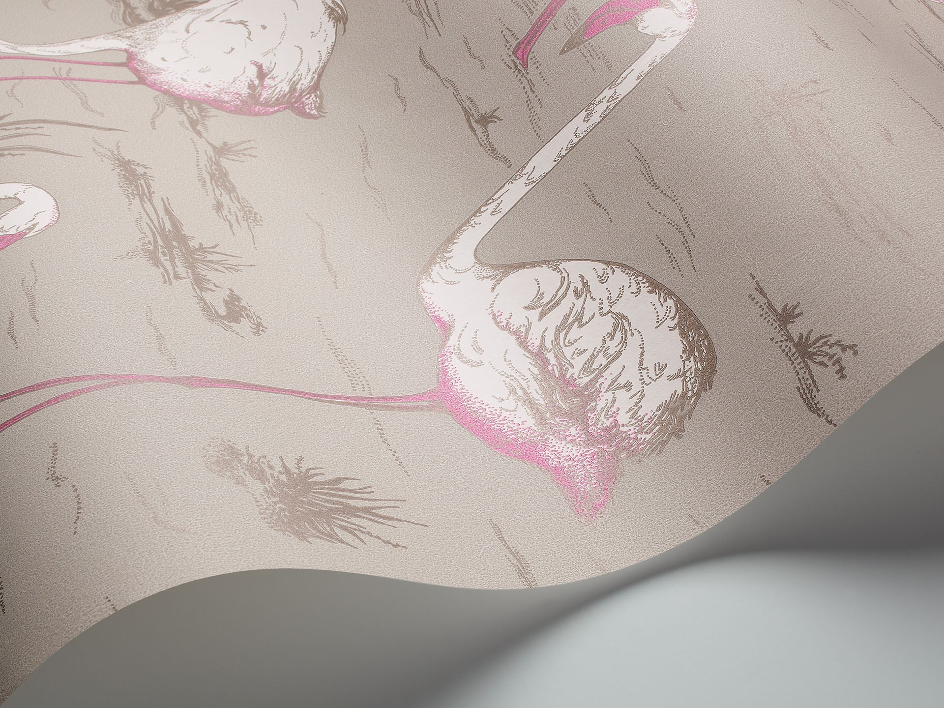Cole & Son Contemporary Collection, Flamingos, White & Fuchsia on Taupe