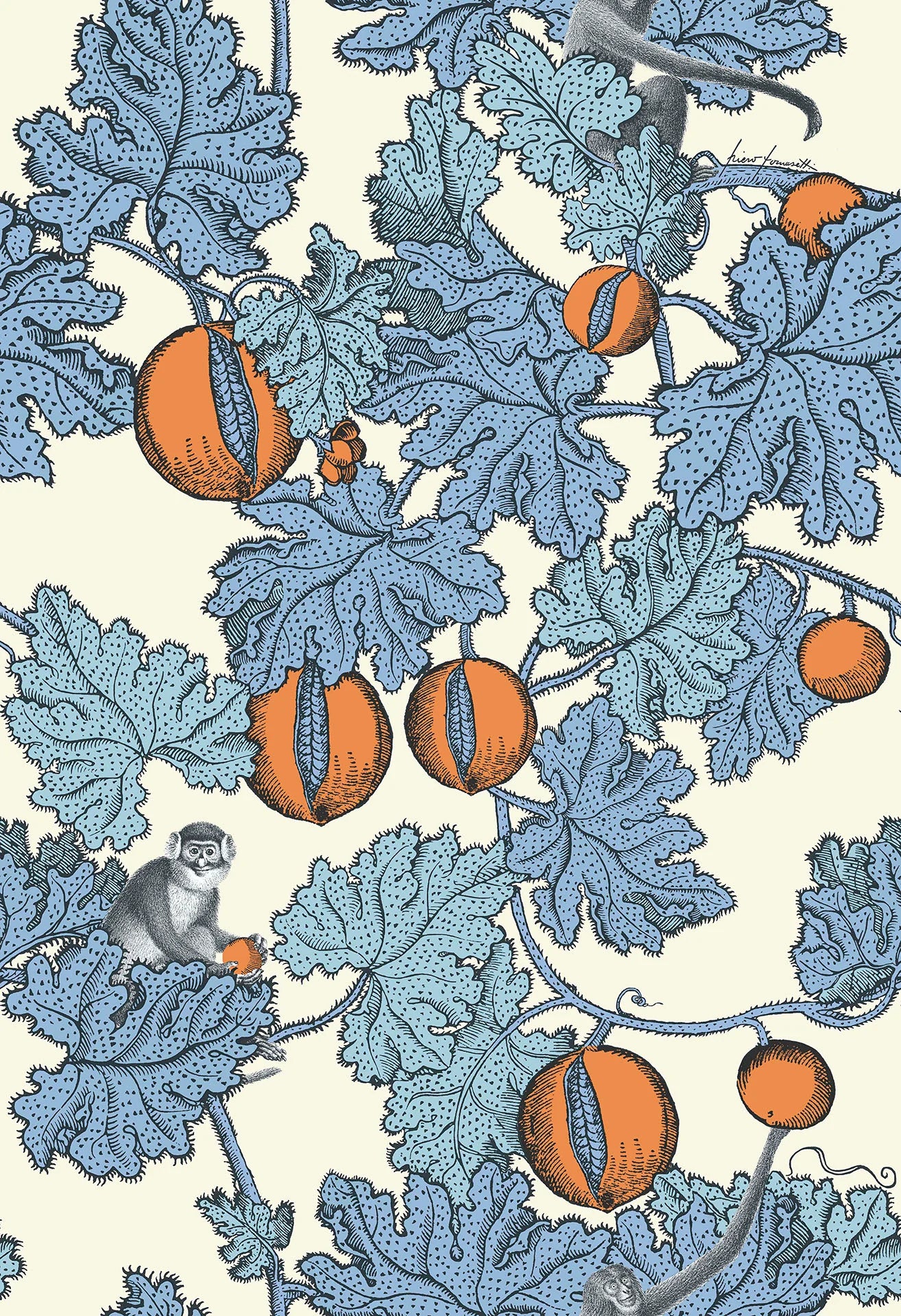 Cole & Son Fornasetti Frutto Proibito, Hyacinth & Orange on White